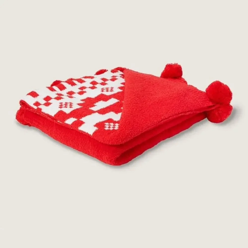 Victoria's Secret PINK Red And White Red Pepper Marshmallow Knit Blanket NWT